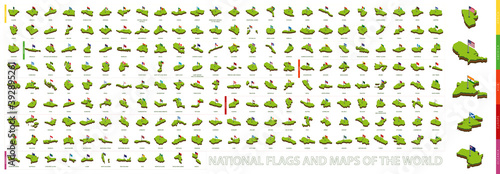 Isometric Map and Flag Collection. All maps and flags of the world.