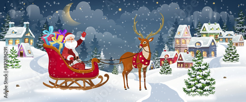 Santa with gifts in sleigh