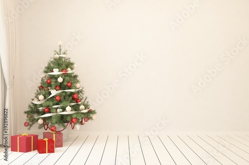 Empty christmas interior of living room. Scandinavian design. 3D illustration © AntonSh