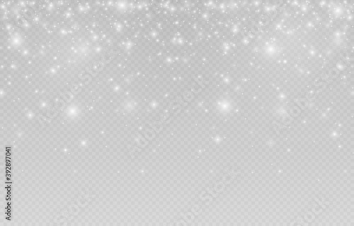 Vector snow. Snow on an isolated transparent background. Snowfall, blizzard, winter, snowflakes. Christmas image. Png.