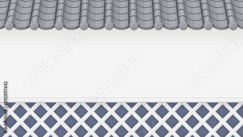 なまこ壁と瓦屋根の塀の背景素材_和風イラスト_16:9