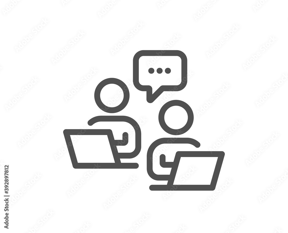 Teamwork line icon. Remote office sign. Team employees symbol. Quality design element. Linear style teamwork icon. Editable stroke. Vector Teamwork line icon. Remote office sign. Team employees symbol. Quality design element. Linear style teamwork icon. Editable stroke. Vector