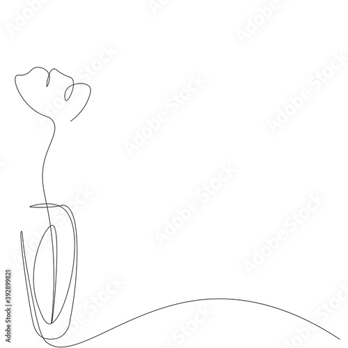 Flower on vase line drawing. Vector illustration