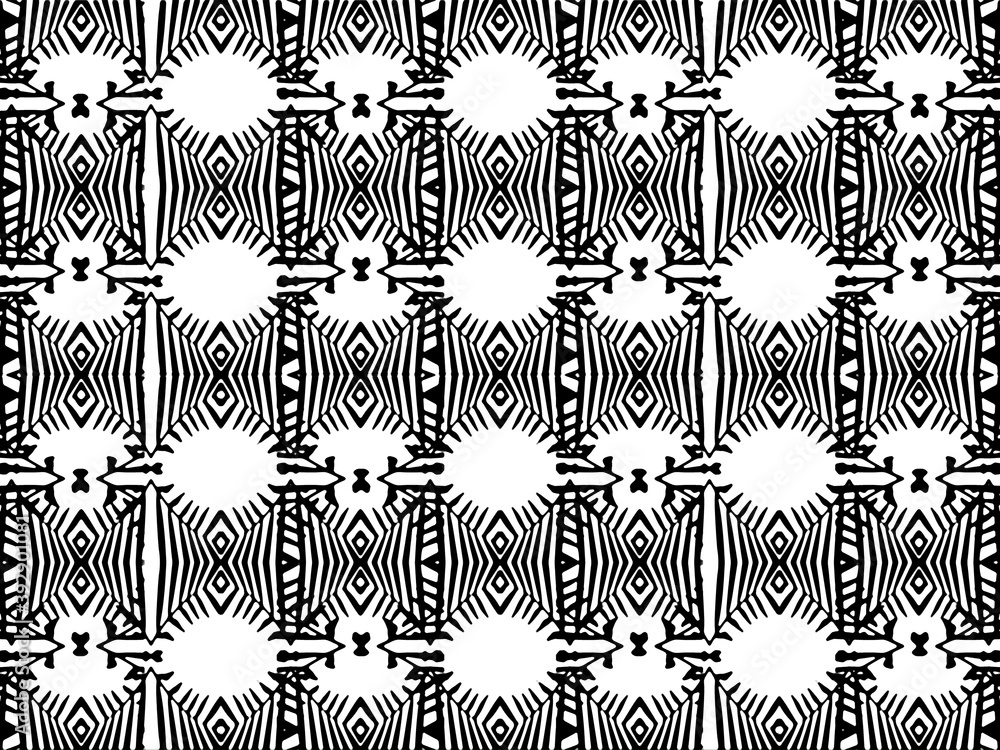 Fototapeta premium Black and White Tribal Shapes Seamless Pattern