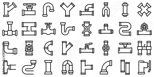 Pipe icons set. Outline set of pipe vector icons for web design isolated on white background