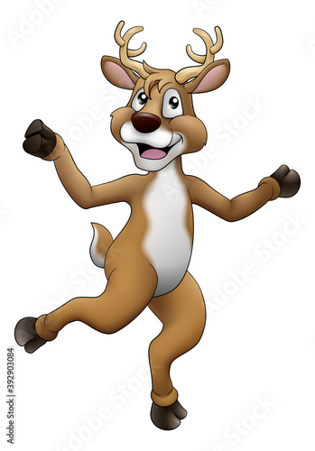 Christmas Santas reindeer cartoon character dancing or running along