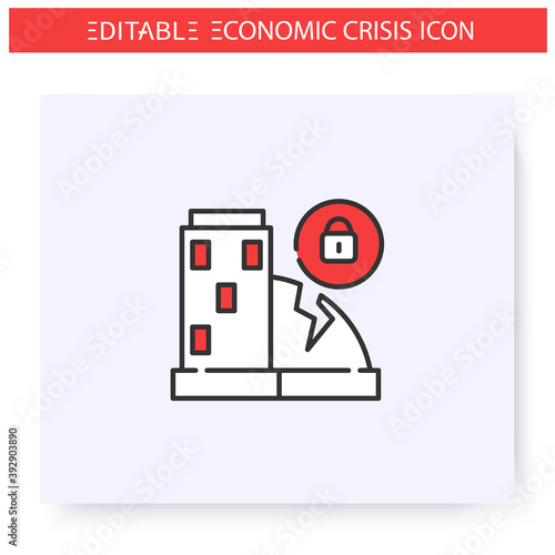 Company closure line icon.Financial crisis impact company bankruptcy.Closed business center. Economical crash and depression, global financial downturn. Isolated vector illustration. Editable stroke 