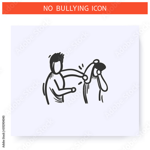 Hitting icon. Physical bullying. Outline sketch drawing. Man hits another man. Aggressive behaviour, violence, and harassment. Discrimination, pressure, social issue. Isolated vector illustration 