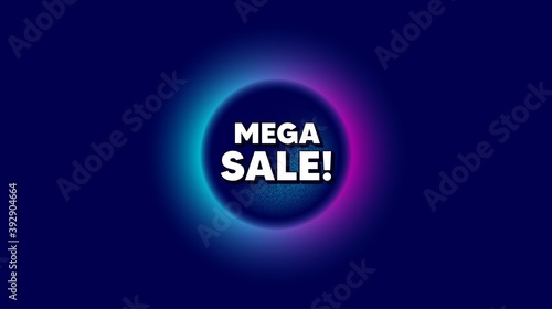 Mega Sale. Abstract neon background with dotwork shape. Special offer price sign. Advertising Discounts symbol. Offer neon banner. Mega sale badge. Space background with abstract planet. Vector