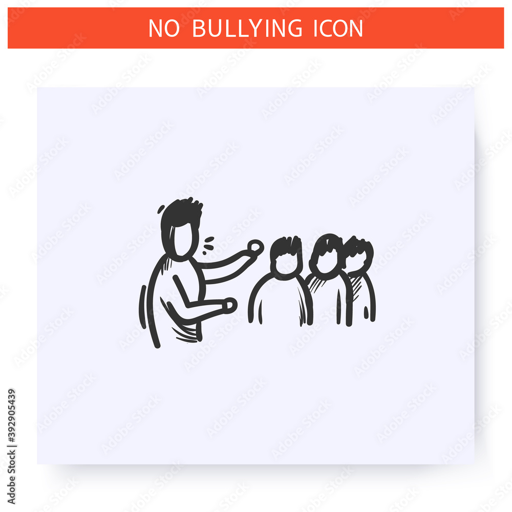 Collective bullying icon.Victim blaming. Haters around man. Outline sketch drawing. Aggressive behaviour, violence and harassment. Discrimination, pressure, social issue.Isolated vector illustration Collective bullying icon.Victim blaming. Haters around man. Outline sketch drawing. Aggressive behaviour, violence and harassment. Discrimination, pressure, social issue.Isolated vector illustration