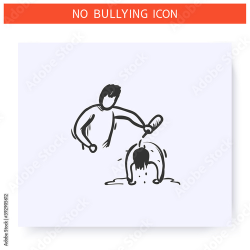 Mockery icon. Physical bullying. Outline sketch drawing. Man scoffs another man. Aggressive behaviour, violence and harassment. Discrimination, pressure, social issue. Isolated vector illustration