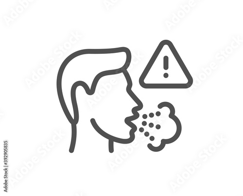 Cough line icon. Coronavirus symptom sign. Flu, sneeze or pneumonie symbol. Quality design element. Linear style cough icon. Editable stroke. Vector