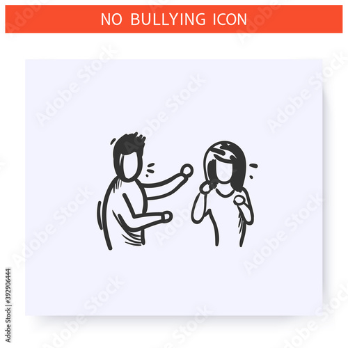 Relational bullying icon. Verbal bullying. Outline sketch drawing. Domestic abuse, Aggressive behaviour, violence and harassment. Discrimination, pressure, social issue. Isolated vector illustration 