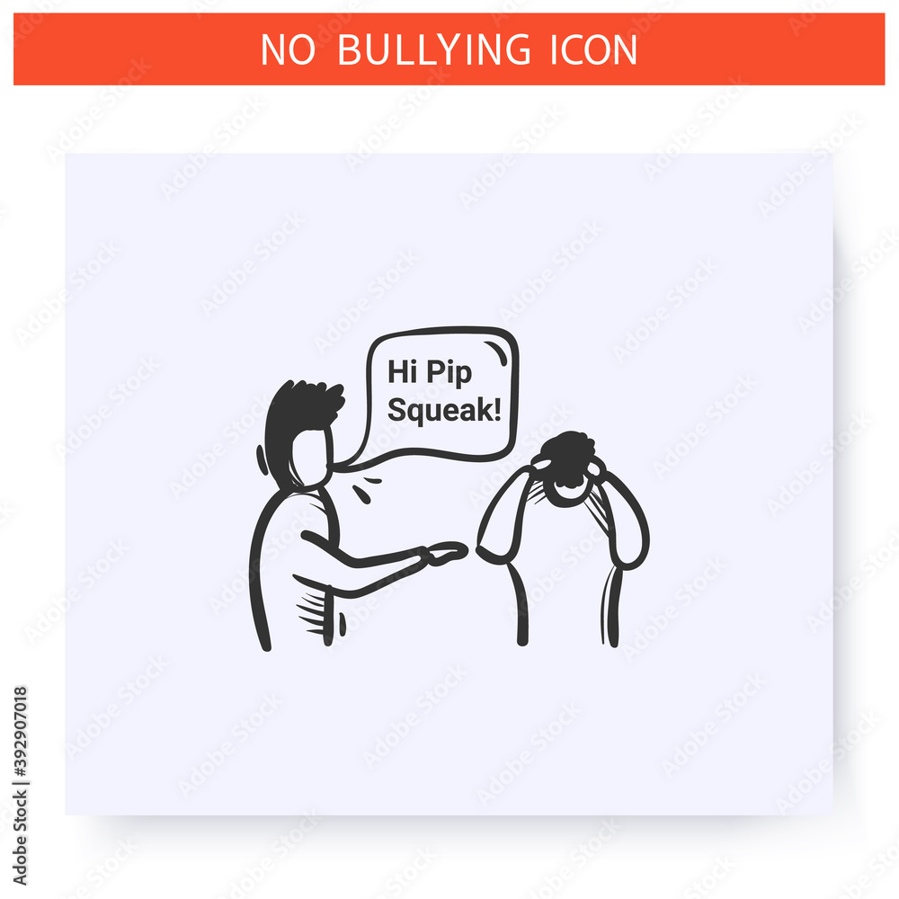 Nicknaming icon. Verbal bullying. Outline sketch drawing. Man calls another man nickname. Aggressive behaviour, violence and harassment. Discrimination, social issue. Isolated vector illustration Nicknaming icon. Verbal bullying. Outline sketch drawing. Man calls another man nickname. Aggressive behaviour, violence and harassment. Discrimination, social issue. Isolated vector illustration