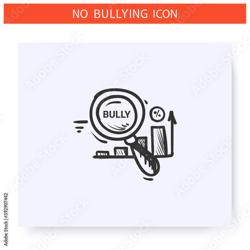 Research on bullying icon. Statistics, information, problem study. Outline sketch drawing. Aggressive behaviour and violence. Discrimination, pressure, social issue. Isolated vector illustration 
