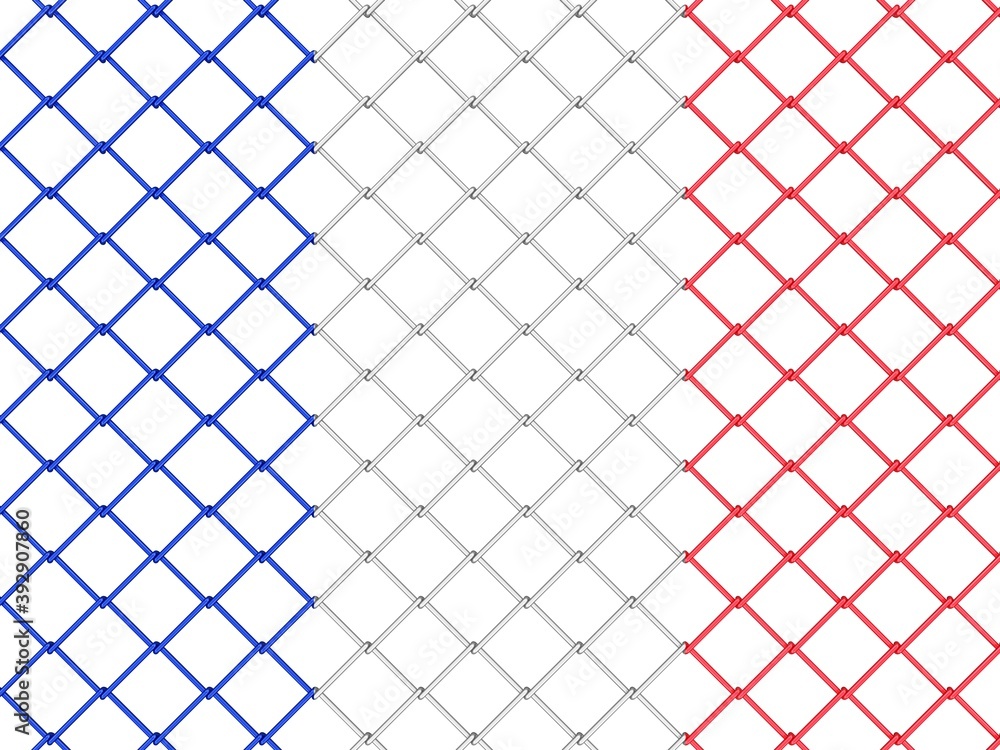 Fototapeta premium Maschendrahtzaun in den Farben der französischen Flagge