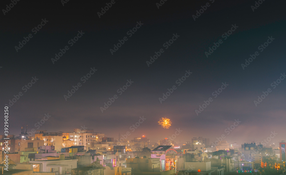 night city view of Nagpur, India during Diwali.