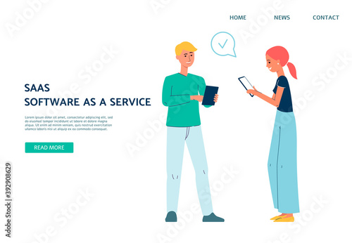 SAAS software a s service computer technology web page flat vector illustration.