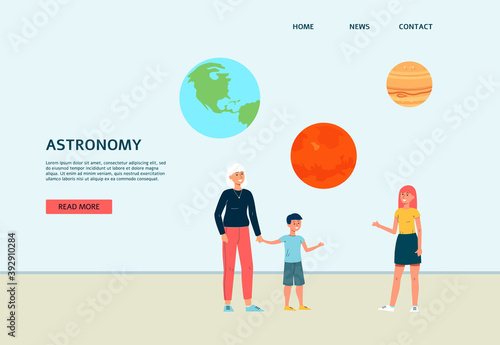 Site for astronomy lessons and planetarium lectures flat vector illustration.