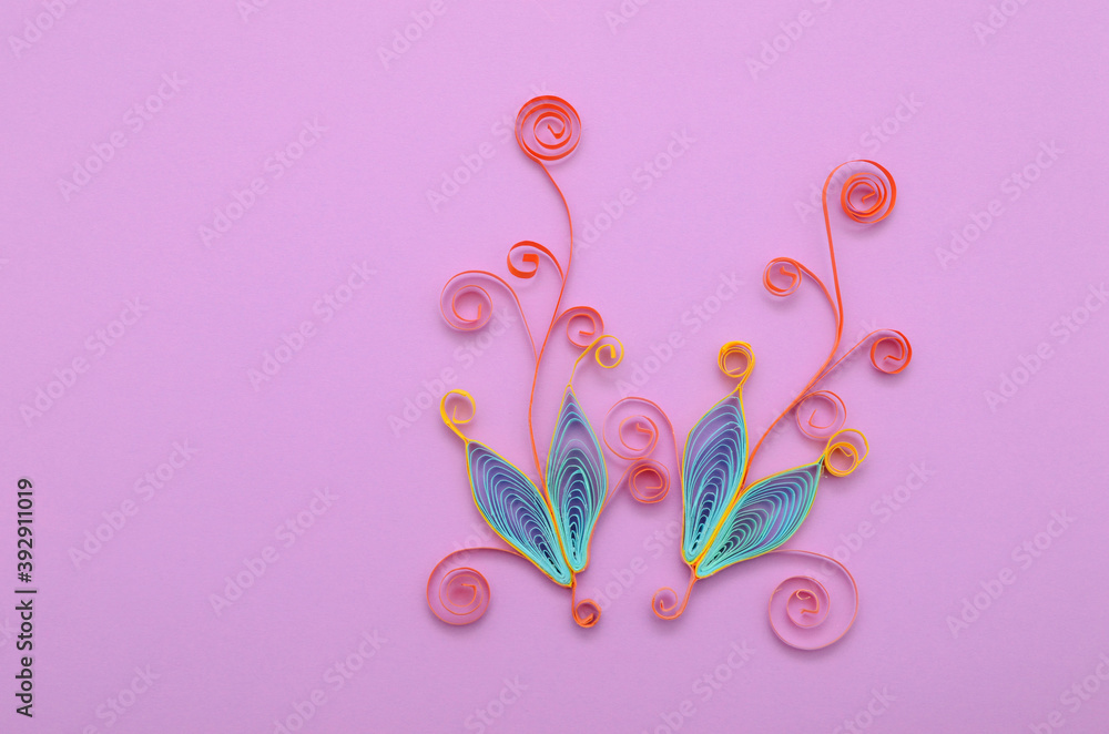 flowers handicraft paper quilling designs, purple background