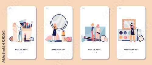 Makeup beauty visage artist services app, flat vector illustration isolated.