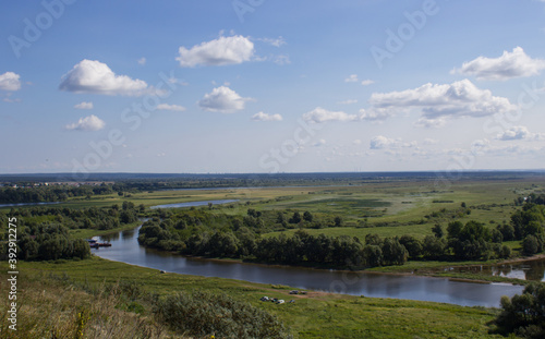 Magnificent natural landscape with forest, field and river