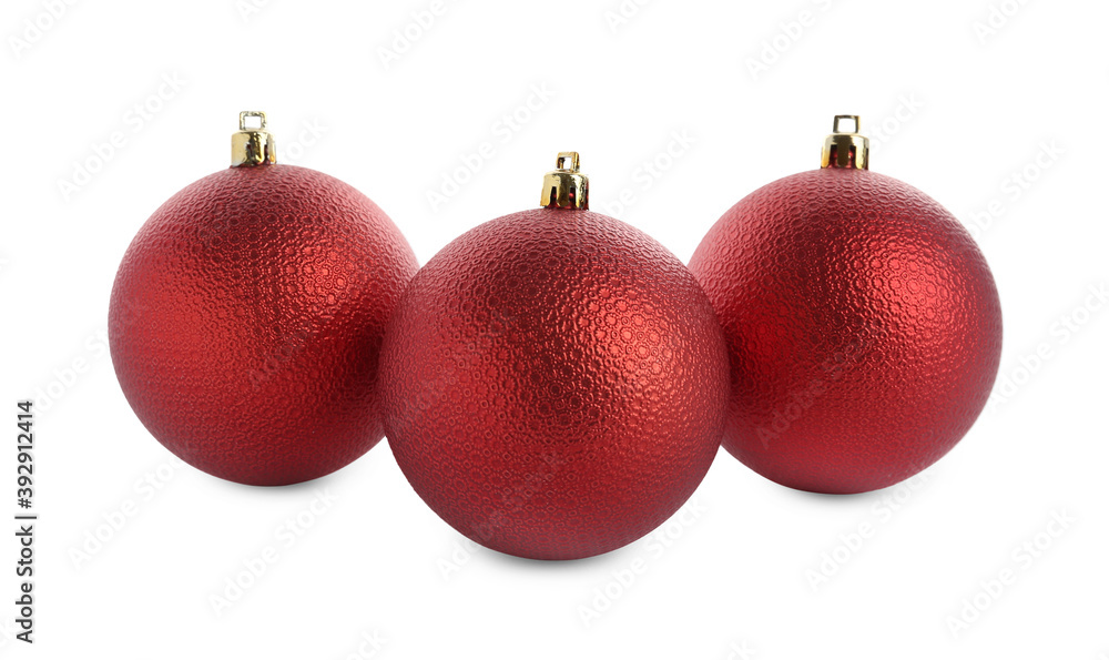 Beautiful red Christmas balls on white background Beautiful red Christmas balls on white background