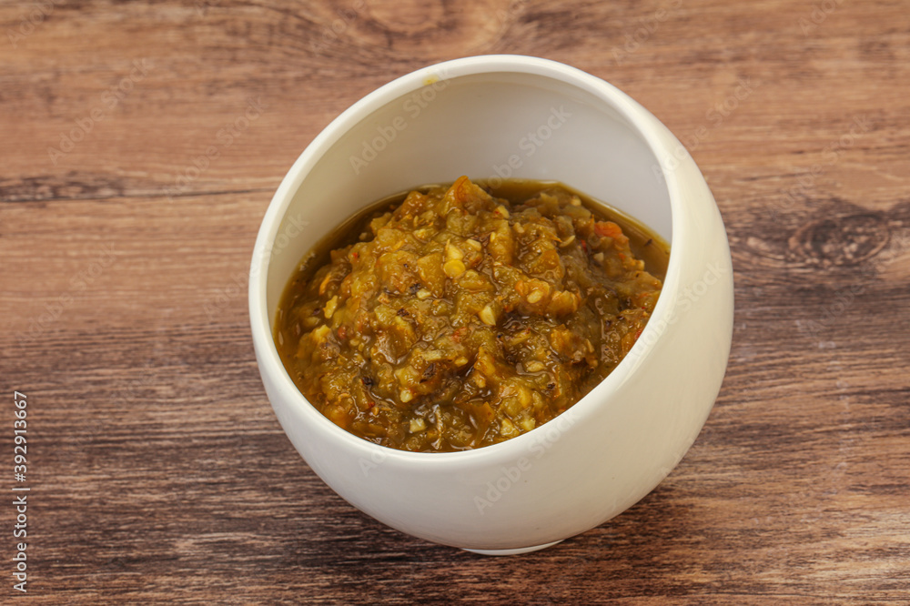 Green spicy sauce in the bowl Green spicy sauce in the bowl