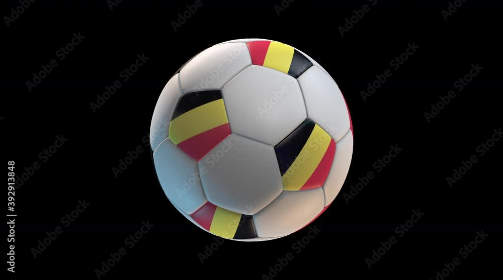 Soccer ball with flag Belgium, on black background loop alpha. 3D Rendering Soccer ball with flag Belgium, on black background loop alpha. 3D Rendering