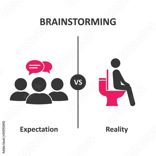 Brainstorming concept. Expectation vs Reality. Conference, discussion vs diarrhea. Vector