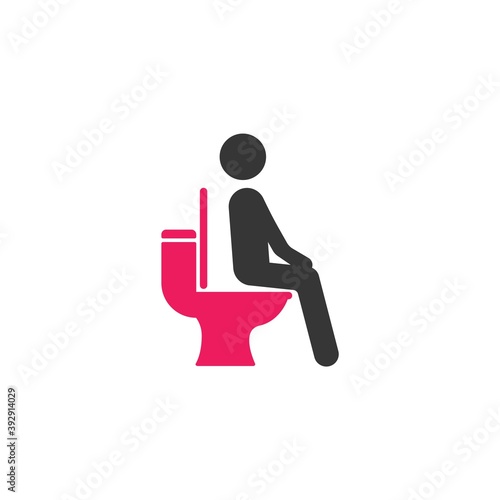 Man in toilet. Wc flat icon. Sit on pink toilet. Vector