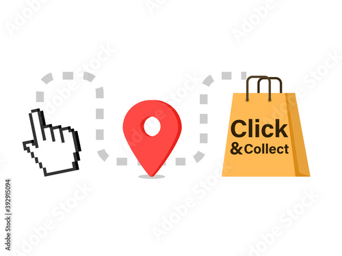 Click and collect 3 steps banner. Clipart image.