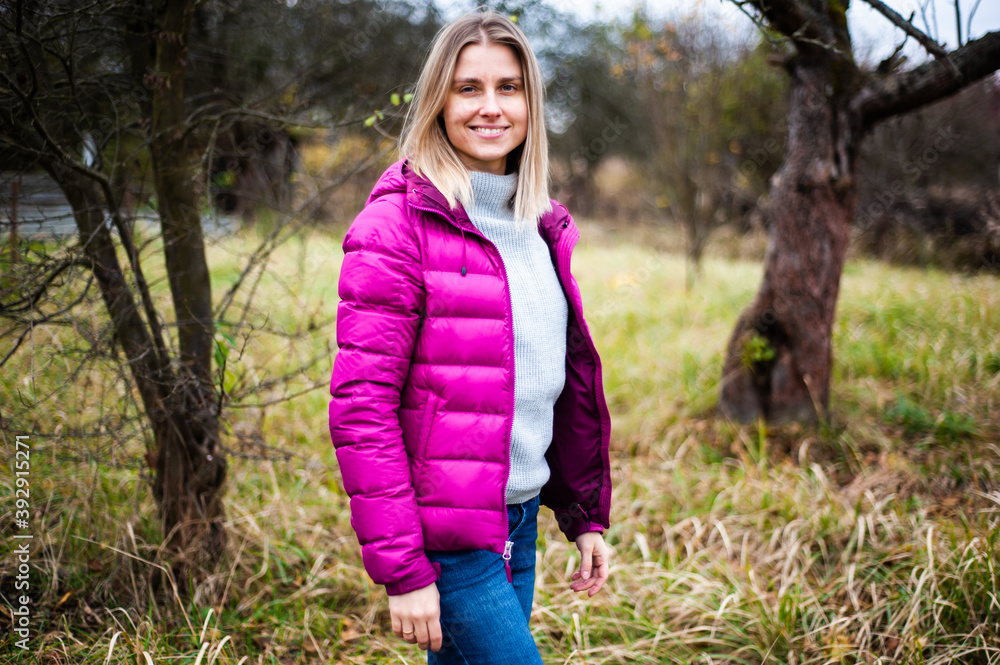Perfect smile blonde woman autumn outdoor Perfect smile blonde woman autumn outdoor