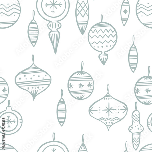 Christmas pattern with Christmas decorations. Christmas tree toys. Vector image, clipart, editable details. For backgrounds, packaging, textile and various other designs.
