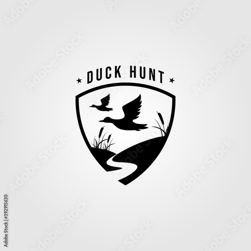 duck hunt logo shield emblem vector template illustration design