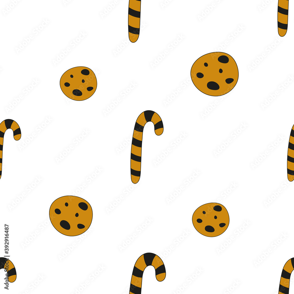 Gold and black seamless pattern for Christmas design. Christmas candy cane, cookie. Vector illustration for packaging. Pattern is cut, no clipping mask. Gold and black seamless pattern for Christmas design. Christmas candy cane, cookie. Vector illustration for packaging. Pattern is cut, no clipping mask.