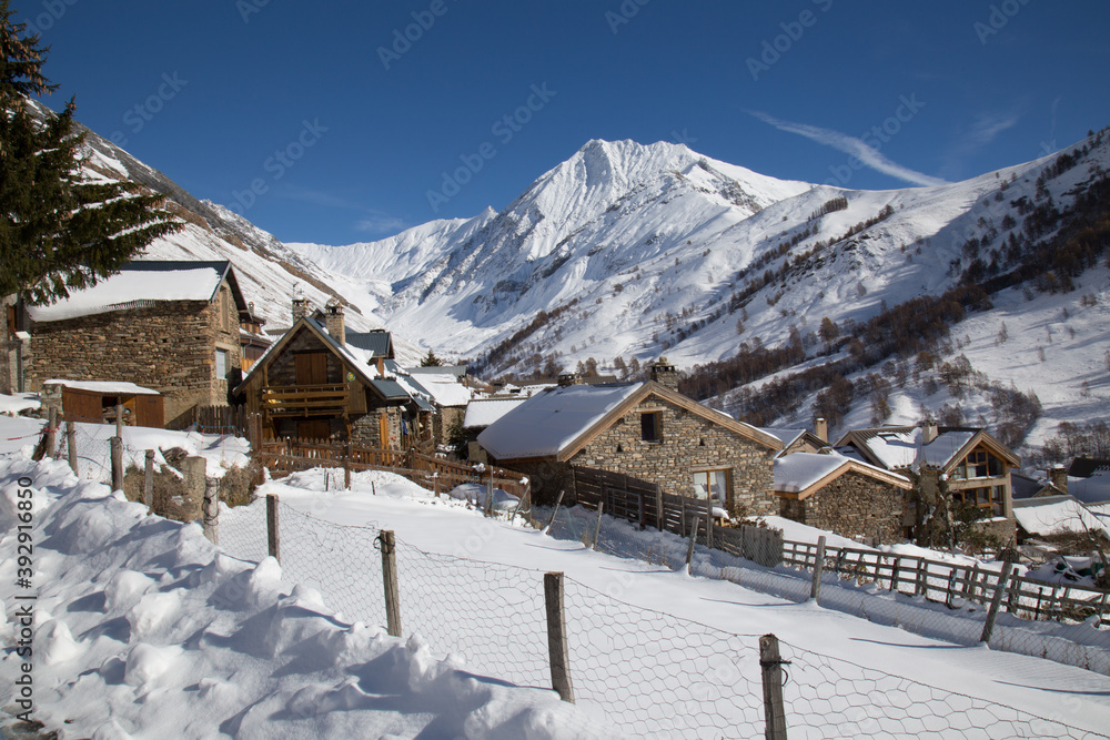 Beautiful Winter Scene of an Alpine Village in the French Alps near La Grave in the Haute Alpes department of France