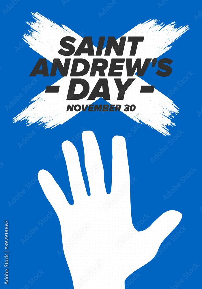 Fototapeta premium Saint Andrew's Day in Scotland. National day in Scotland. Happy holiday Andermas, celebrated annual in November 30. Scottish flag. Patriotic elements. Poster, card, banner and background. Vector