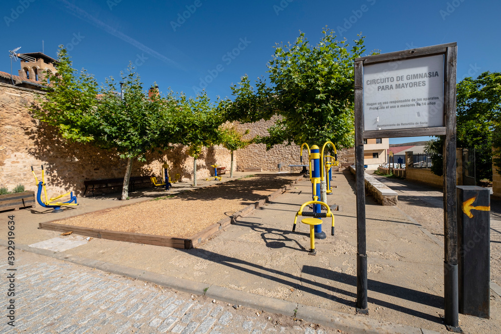 circuito de gimnasia para mayores, Retortillo de Soria, Soria, comunidad autónoma de Castilla y León, Spain, Europe circuito de gimnasia para mayores, Retortillo de Soria, Soria, comunidad autónoma de Castilla y León, Spain, Europe