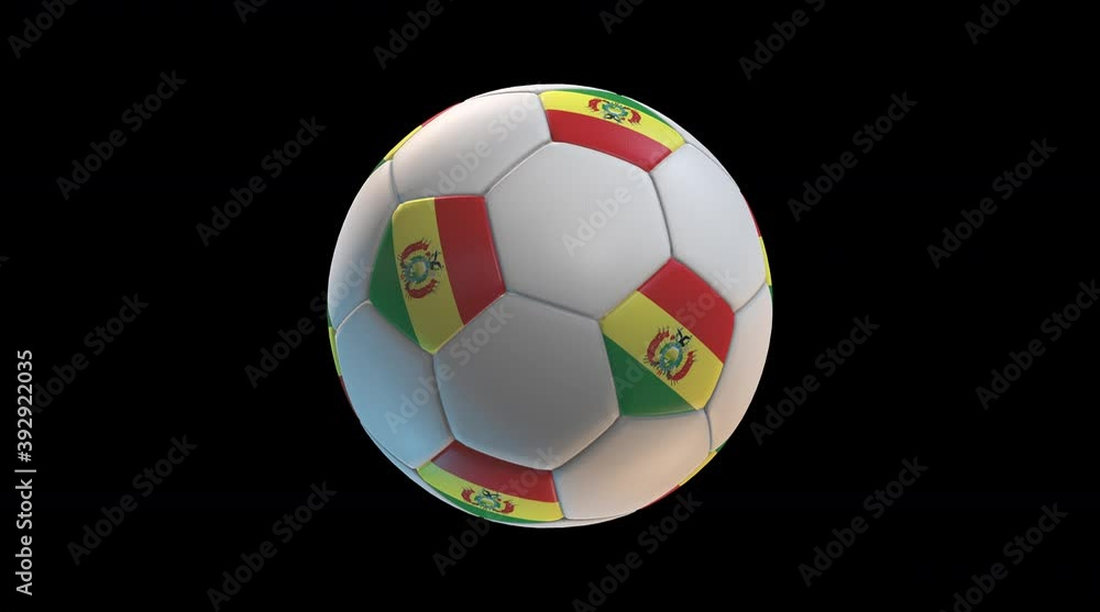 Soccer ball with flag Bolivia, on black background loop alpha. 3D Rendering Soccer ball with flag Bolivia, on black background loop alpha. 3D Rendering