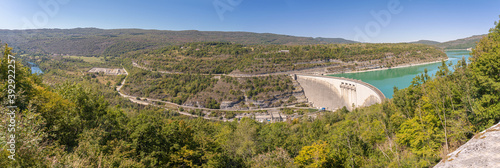 Moirans En Montagne - 09 04 2020: View of the Vouglans dam from the belvedere photo