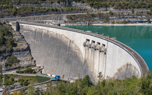 Moirans En Montagne - 09 04 2020: View of the Vouglans dam from the belvedere photo