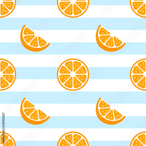 Fresh orange seamless pattern background. Pattern citrus with slices vector illustration isolated on white. 
