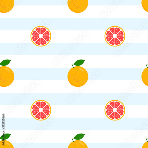 Fresh grapefruit seamless background. Pattern citrus with slices vector illustration isolated on white. 