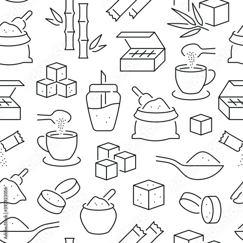 Seamless pattern with sugar. Black and white thin line icons