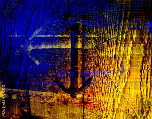 Abstract background, 3D illustration, blue, yellow and brown colors.