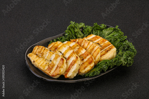 Grilled Greek haloumi cheese with herbs
