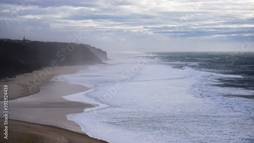 panoramic of Nazare beach in Portugal