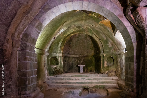 sepulcros antropomorfos,iglesia del monasterio de San Pedro de Rocas, Esgos, Ribeira Sacra,  Ourense, Galicia, Spain photo
