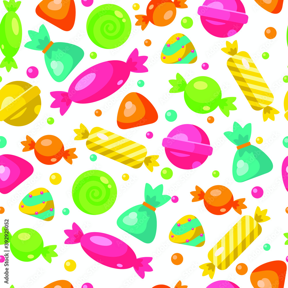 Cute candy and lolipop seamless pattern on a white background. Vector illustration.
Cute candy and lolipop seamless pattern on a white background. Vector illustration.